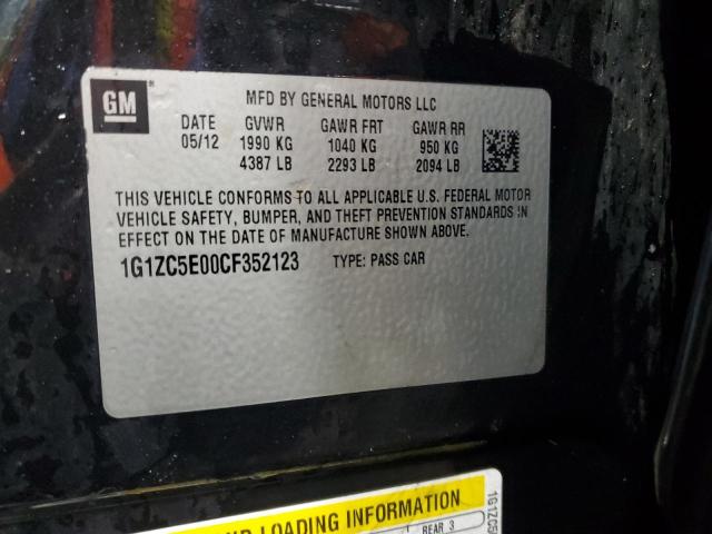 1G1ZC5E00CF352123 - 2012 CHEVROLET MALIBU 1LT შავი ფოტო 13