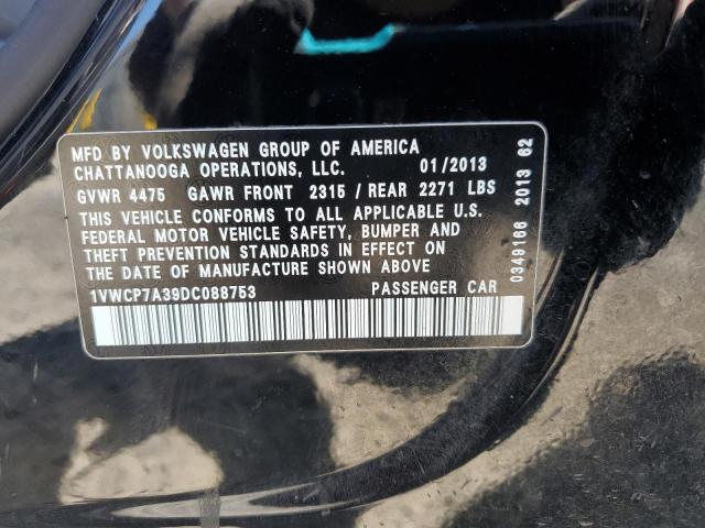 1VWCP7A39DC088753 - 2013 VOLKSWAGEN PASSAT SEL BLACK photo 13