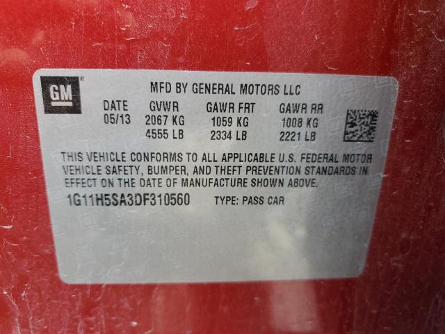 1G11H5SA3DF310560 - 2013 CHEVROLET MALIBU LTZ წითელი ფოტო 12