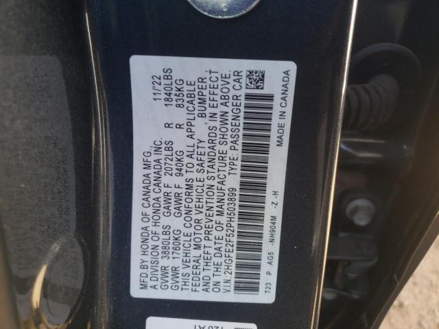 2HGFE2F52PH503899 - 2023 HONDA CIVIC SPORT ნაცრისფერი ფოტო 13