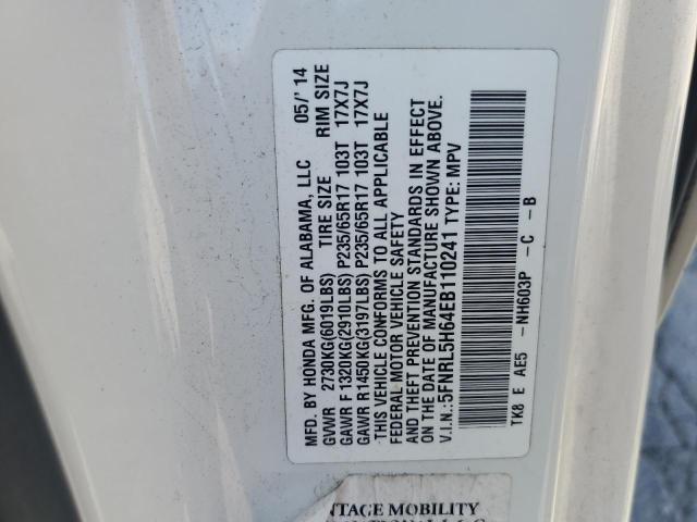 5FNRL5H64EB110241 - 2014 HONDA ODYSSEY EXL WHITE photo 13