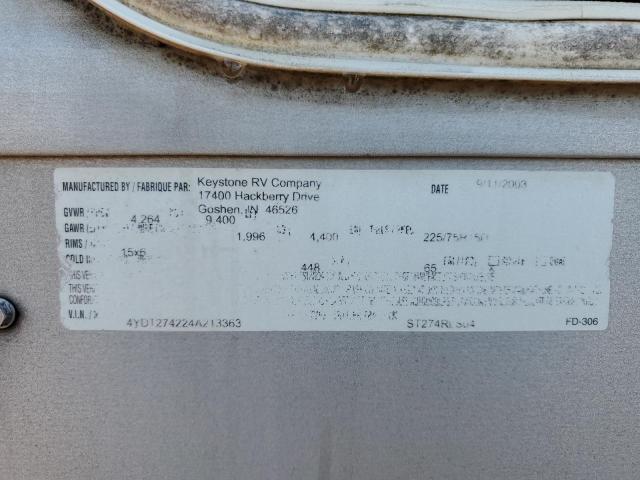 4YDT274224A213363 - 2004 KEYSTONE SPRINTER WHITE photo 10