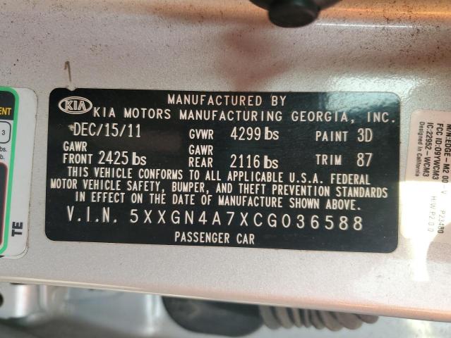 5XXGN4A7XCG036588 - 2012 KIA OPTIMA EX SILVER photo 12