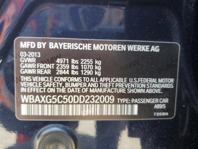 WBAXG5C50DD232009 - 2013 BMW 5 SERIES I BLUE photo 12