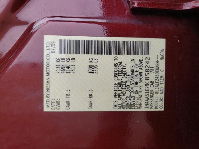 1N4AA51E29C858242 - 2009 NISSAN MAXIMA S MAROON photo 13