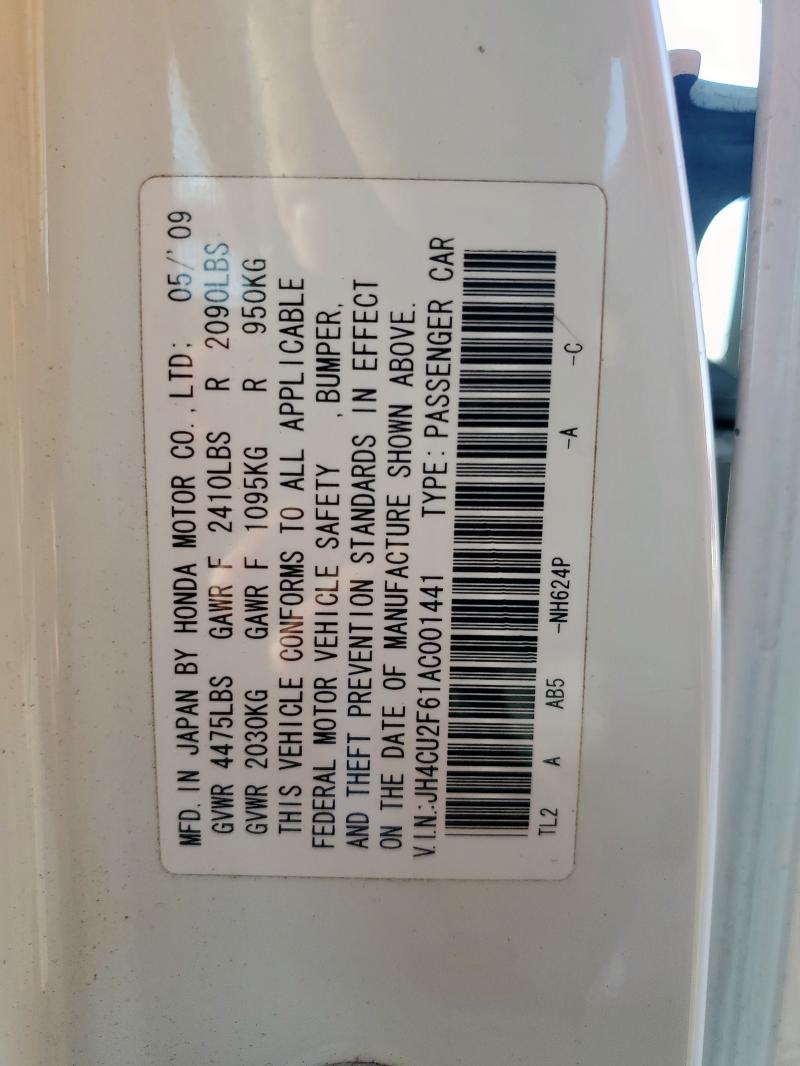 JH4CU2F61AC001441 - 2010 ACURA TSX WHITE photo 12