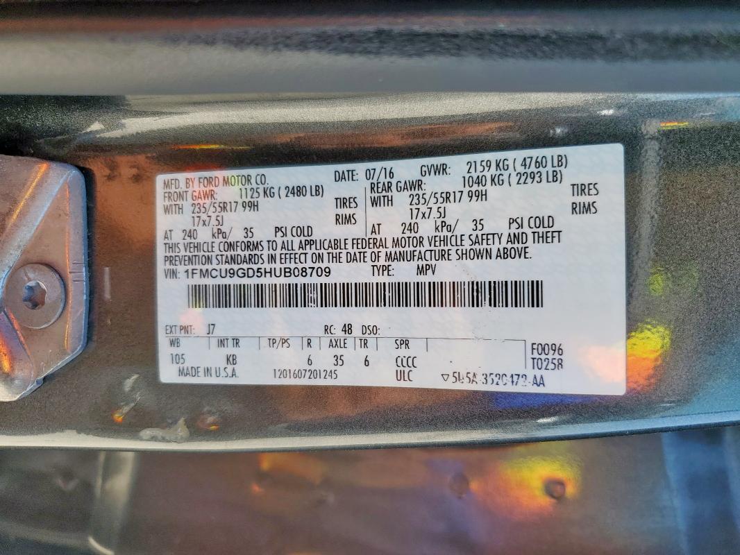 1FMCU9GD5HUB08709 - 2017 FORD ESCAPE SE GRAY photo 14