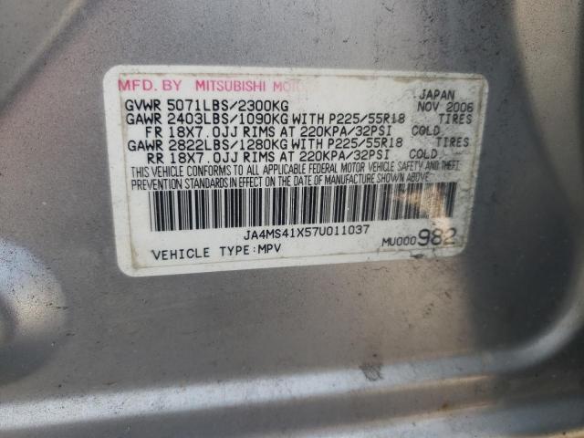 JA4MS41X57U011037 - 2007 MITSUBISHI OUTLANDER XLS SILVER photo 10