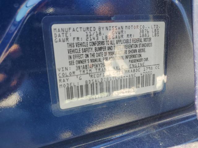 3N1AB7AP6KY264886 - 2019 NISSAN SENTRA S 蓝色 照片 12