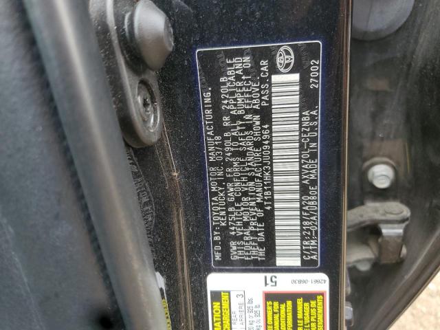 4T1B11HK3JU094964 - 2018 TOYOTA CAMRY L Чорний фото 12