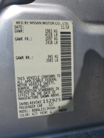 1N4BL4EV5KC152925 - 2019 NISSAN ALTIMA SL SILVER photo 12