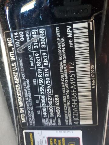 4JGDA5HB6FA495112 - 2015 MERCEDES-BENZ ML 350 4MATIC BLACK photo 12