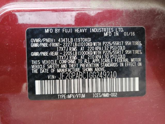 JF2GPABC1GG249210 - 2016 SUBARU CROSSTREK PREMIUM RED photo 14