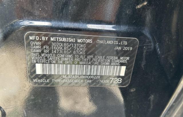 ML32A3HJ8KH008228 - 2019 MITSUBISHI MIRAGE ES BLACK photo 10