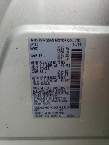 5N1AR2MN7FC624103 - 2015 NISSAN PATHFINDER S SILVER photo 13