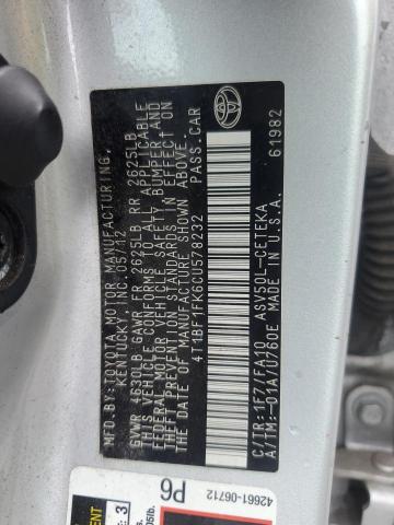 4T1BF1FK6CU578232 - 2012 TOYOTA CAMRY BASE SILVER photo 12