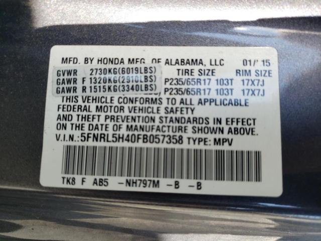 5FNRL5H40FB057358 - 2015 HONDA ODYSSEY EX GRAY photo 14