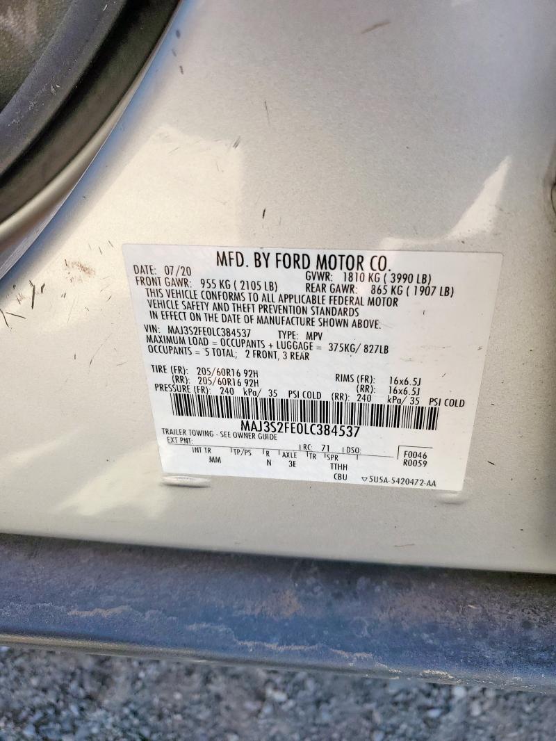 MAJ3S2FE0LC384537 - 2020 FORD ECOSPORT S SILVER photo 13