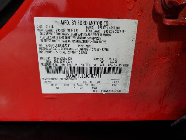 MAJ6P1UL3JC187711 - 2018 FORD ECOSPORT SE წითელი ფოტო 13