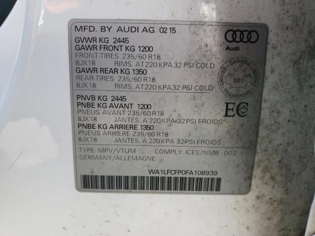 WA1LFCFP0FA108939 - 2015 AUDI Q5 PREMIUM PLUS WHITE photo 13