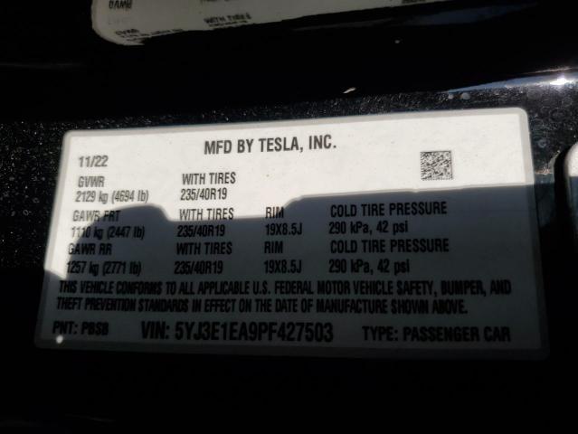 5YJ3E1EA9PF427503 - 2023 TESLA MODEL 3 შავი ფოტო 12