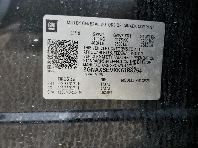 2GNAXSEVXK6188754 - 2019 CHEVROLET EQUINOX LS BLACK photo 13