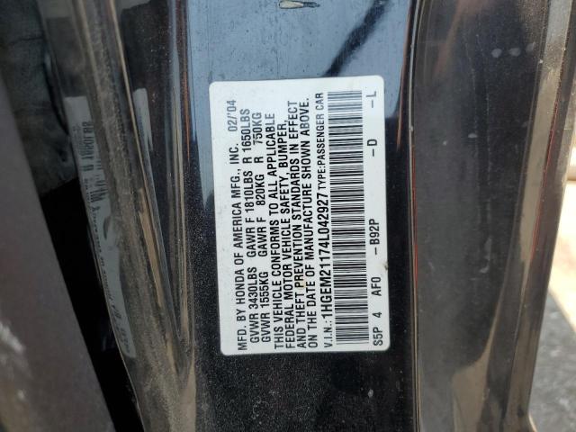 1HGEM21174L042927 - 2004 HONDA CIVIC DX VP Սև լուսանկար 13