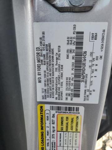 3FA6P0HD4JR164436 - 2018 FORD FUSION SE 银色 照片 12