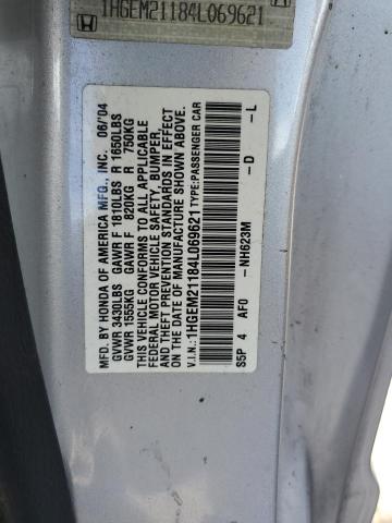 1HGEM21184L069621 - 2004 HONDA CIVIC DX VP SILVER photo 12