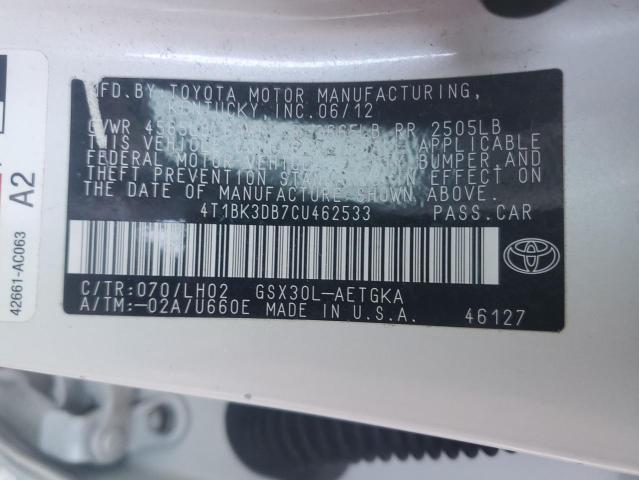 4T1BK3DB7CU462533 - 2012 TOYOTA AVALON BASE Ağ foto 12