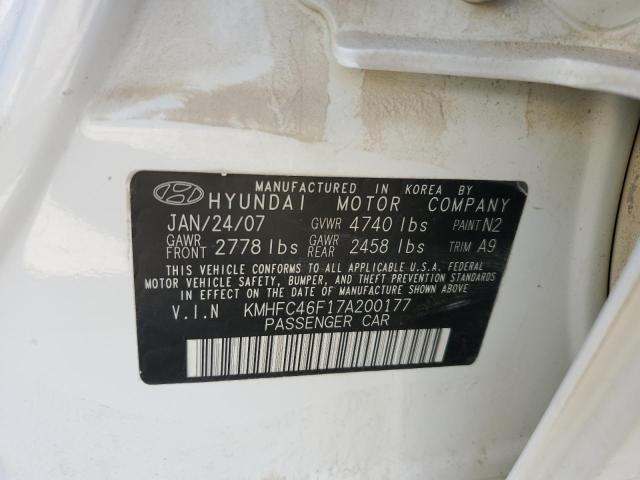 KMHFC46F17A200177 - 2007 HYUNDAI AZERA SE WHITE photo 12