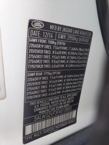 SALWG2VF3FA512653 - 2015 LAND ROVER RANGE ROVE SE WHITE photo 14