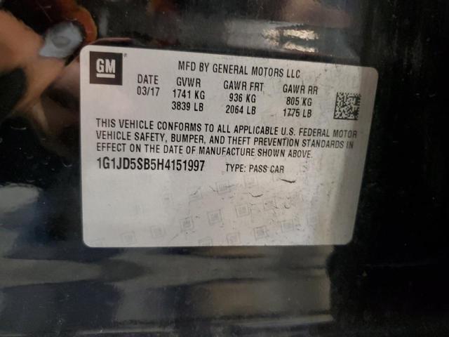 1G1JD5SB5H4151997 - 2017 CHEVROLET SONIC LT BLACK photo 12