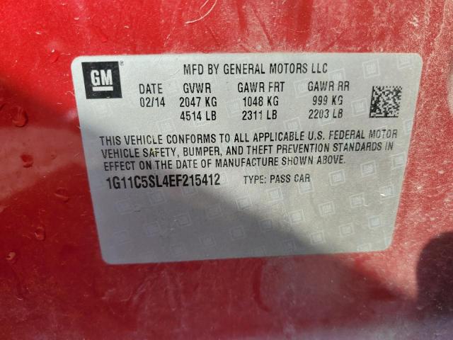 1G11C5SL4EF215412 - 2014 CHEVROLET MALIBU 1LT 红色 照片 12