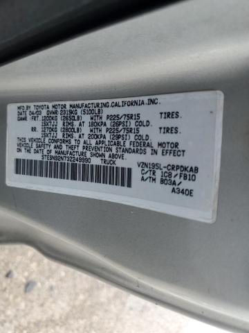 5TESN92N73Z249990 - 2003 TOYOTA TACOMA XTRACAB PRERUNNER 银色 照片 12