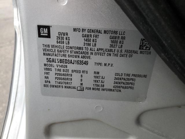 5GALVBED3AJ163549 - 2010 BUICK ENCLAVE CXL Gümüş foto 13
