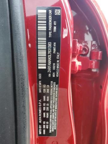 ZARFAMAN3L7631383 - 2020 ALFA ROMEO GIULIA 红色 照片 12