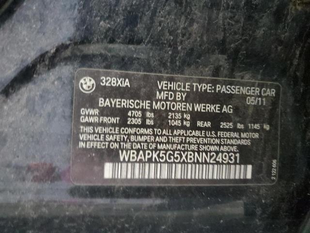 WBAPK5G5XBNN24931 - 2011 BMW 3 SERIES XI SULEV BLACK photo 12