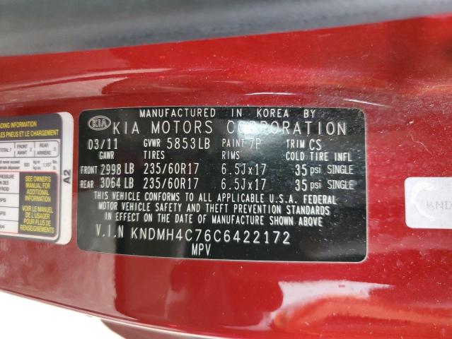 KNDMH4C76C6422172 - 2012 KIA SEDONA EX RED photo 13