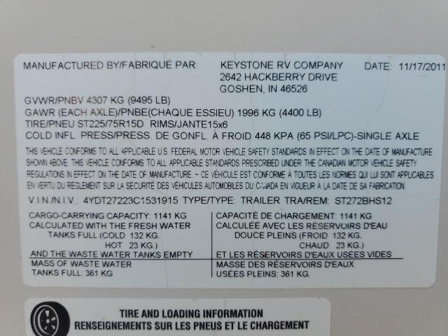 4YDT27223C1531915 - 2012 KEYSTONE SPRINTER TWO TONE photo 10