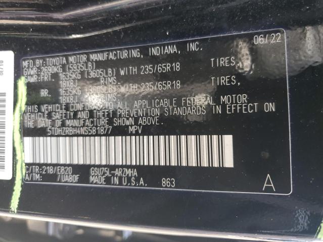 5TDHZRBH4NS581877 - 2022 TOYOTA HIGHLANDER XLE BLACK photo 14
