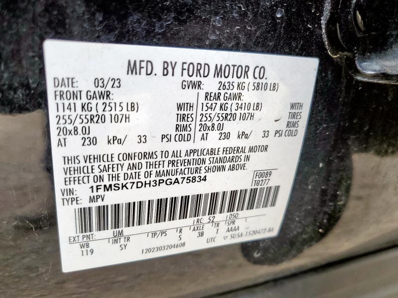 1FMSK7DH3PGA75834 - 2023 FORD EXPLORER XLT Սև լուսանկար 13