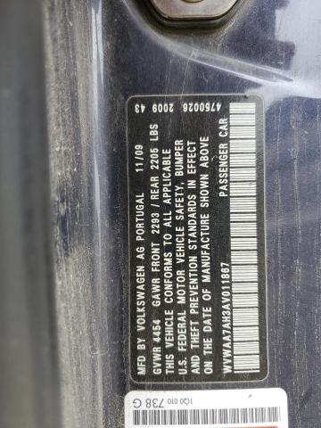 WVWAA7AH3AV011867 - 2010 VOLKSWAGEN EOS TURBO ლურჯი ფოტო 12