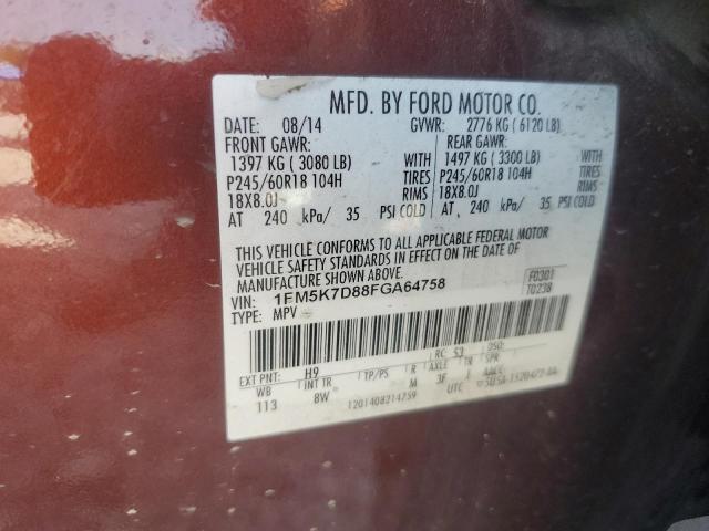 1FM5K7D88FGA64758 - 2015 FORD EXPLORER XLT MAROON photo 14