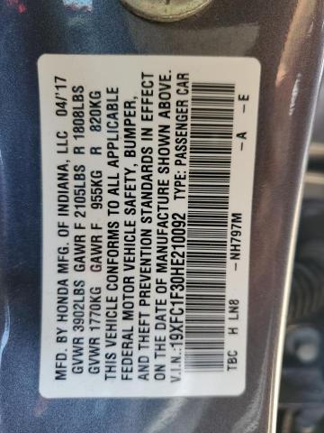 19XFC1F30HE210092 - 2017 HONDA CIVIC EX GRAY photo 13