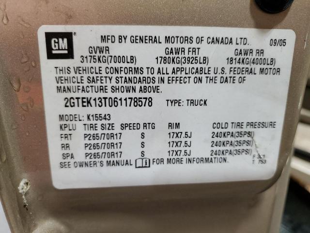 2GTEK13T061178578 - 2006 GMC NEW SIERRA K1500 BEIGE photo 12