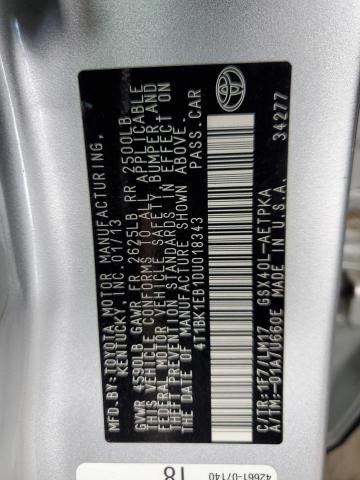 4T1BK1EB1DU018343 - 2013 TOYOTA AVALON BASE 银色 照片 12