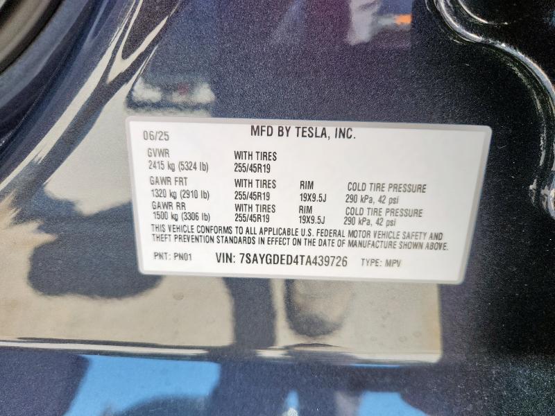 7SAYGDED4TA439726 - 2026 TESLA MODEL Y გრაფიტი ფოტო 12