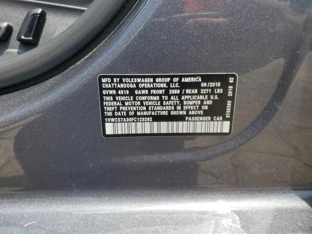 1VWCS7A30FC123262 - 2015 VOLKSWAGEN PASSAT SEL Szary zdjęcie 12