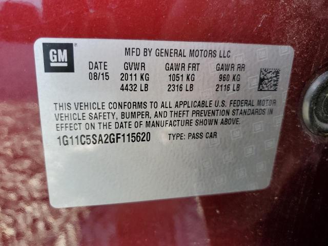 1G11C5SA2GF115620 - 2016 CHEVROLET MALIBU LIM LT 栗色 照片 12